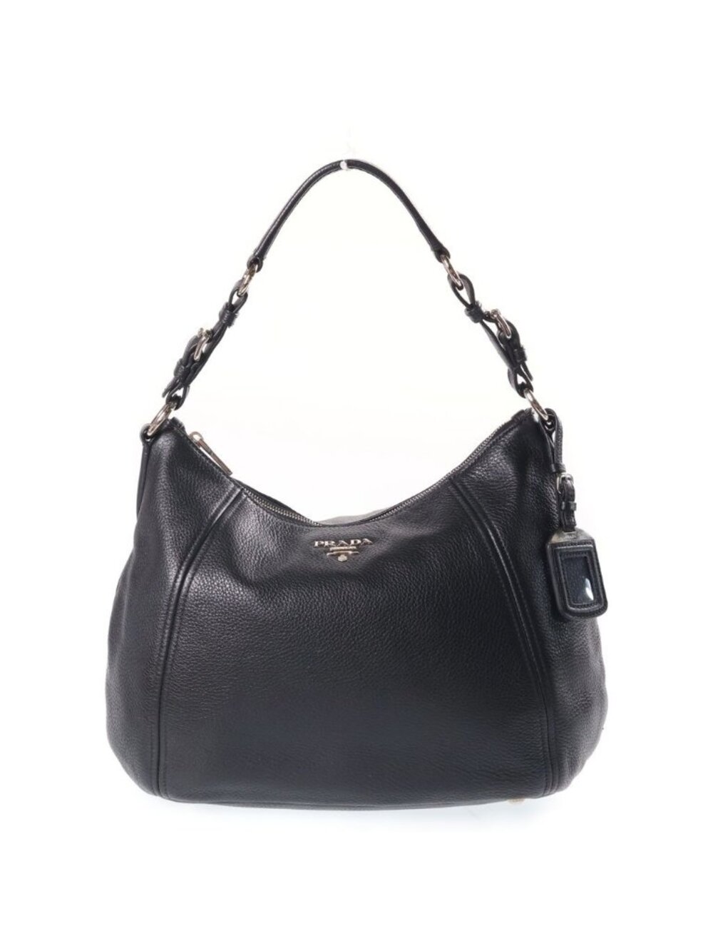 Prada Vitello Phoenix Hobo Black Leather Silver